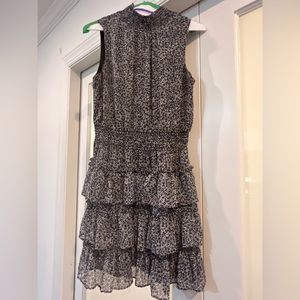 Printed Smocked Tiered Dress black and white